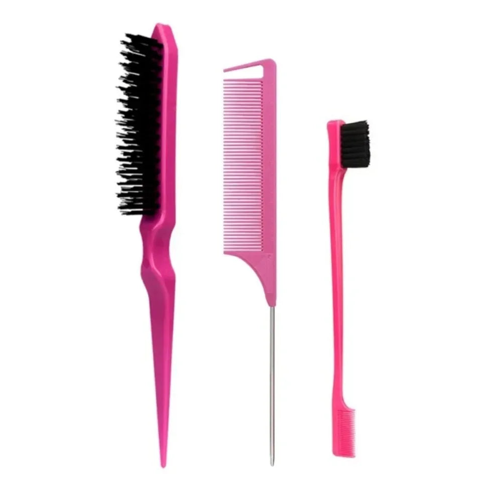3Pcs Slick Back Hair Brush Set Bristle Hair Brush Brush Teasing Comb for Women Black Hair