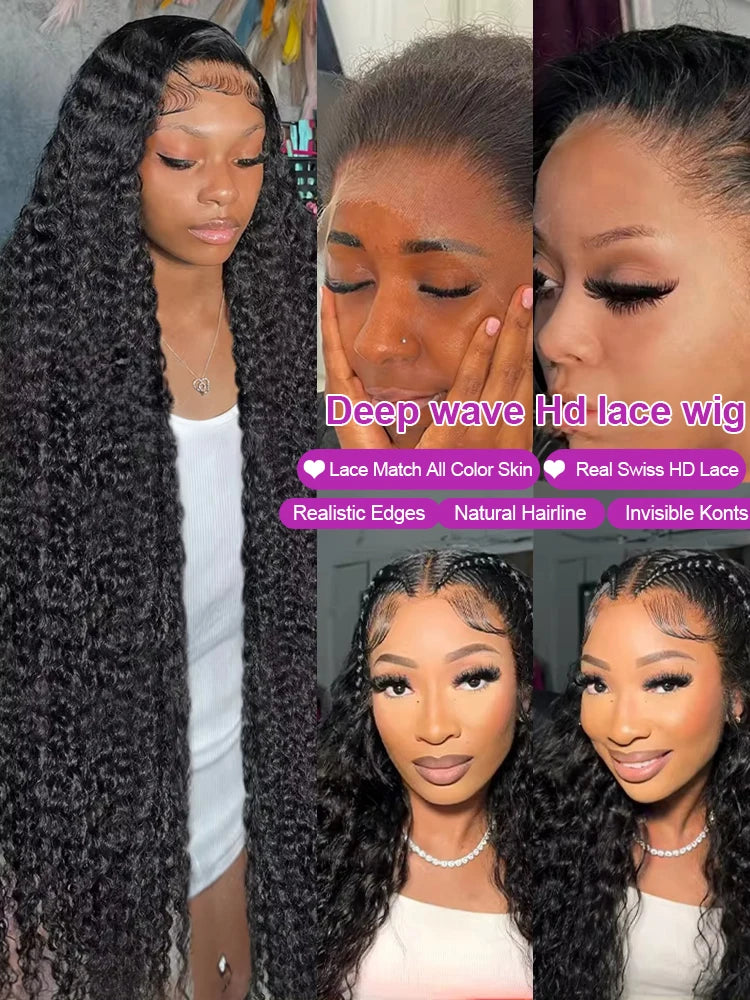 200 Density Water Curly 13x6 HD Lace Frontal Human Hair Wigs Brazilian 30 40 Inch Loose Deep Wave 13x4 Lace Front Wig For Women
