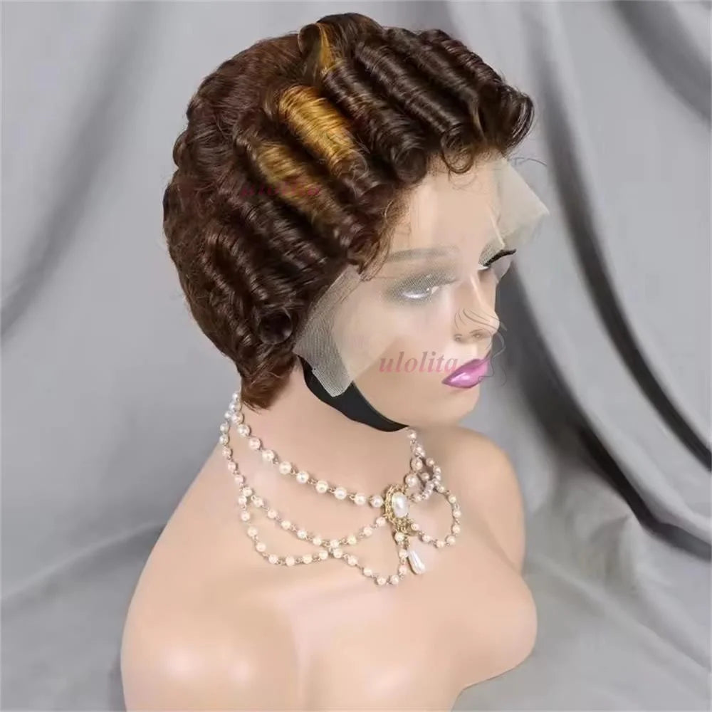 Full Hand Weaving Short Curly Wig 13*4 Lace Frontal Design Brazilian Virgin Remy Human Hair New Style Comfortable & Natural Fit
