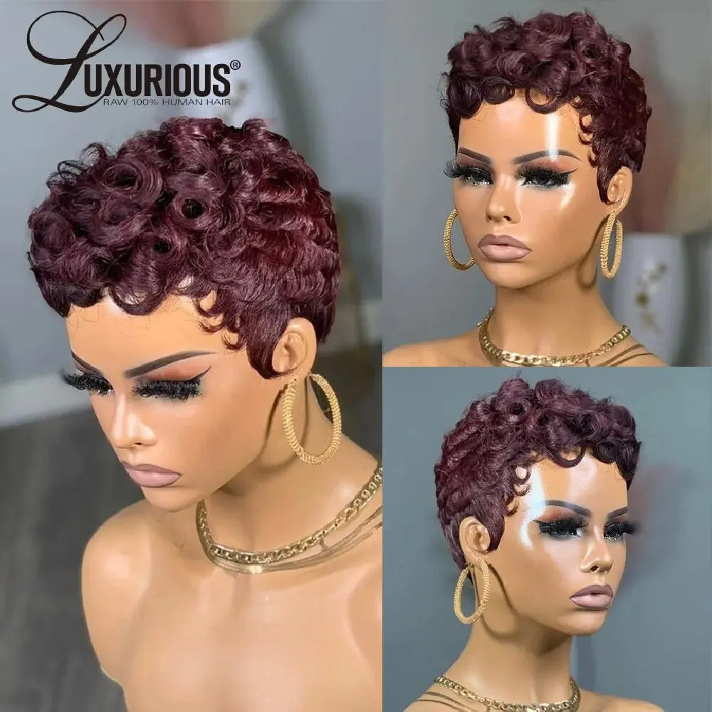 Loose Deep Short Pixie Cut Wigs For Women Human Hair Burgundy Ginger Brown Full Machine Made Wigs Bob Wig Peruvin Hair Wigs