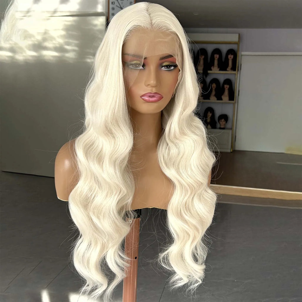 Curly Wavy Long Blonde Wig for Women Middle Part Synthetic Lace Front Wig Loose Body Wave 13X4 Lace Frontal Wig for Daily Party