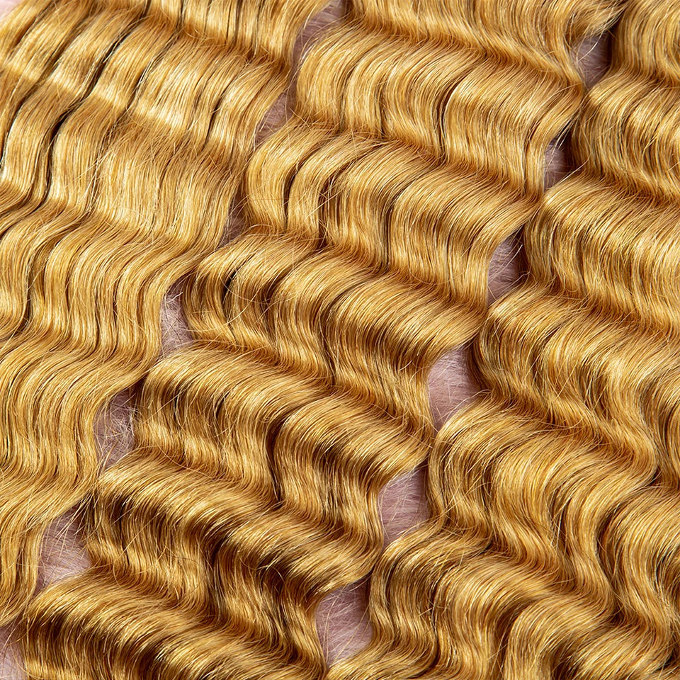 Blonde Deep Wave Human Hair Bundles 28 Inch #27 Colored Human Hair Bundles Brazilian Human Hair Bundles Deep Wave Boho Braids