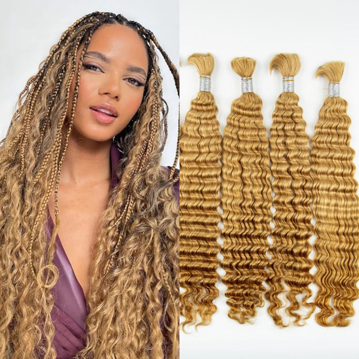 Blonde Deep Wave Human Hair Bundles 28 Inch #27 Colored Human Hair Bundles Brazilian Human Hair Bundles Deep Wave Boho Braids