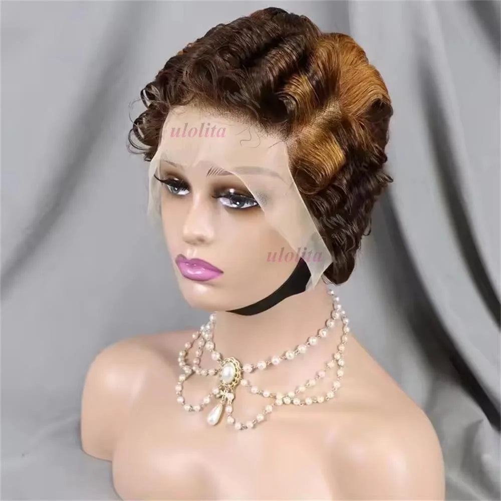 Full Hand Weaving Short Curly Wig 13*4 Lace Frontal Design Brazilian Virgin Remy Human Hair New Style Comfortable & Natural Fit