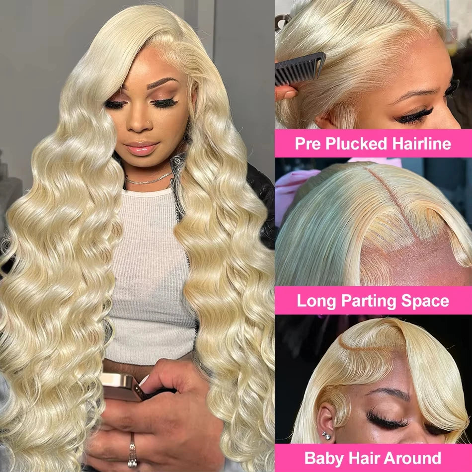 13x4 HD Transparent 613 Blonde Lace Frontal Human Hair Wigs 613  Wig Brazilian Bone body wave Lace Front Human Hair Wigs