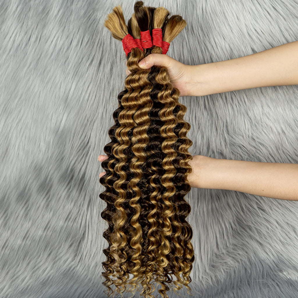 Blonde Deep Wave Human Hair Bundles 28 Inch #27 Colored Human Hair Bundles Brazilian Human Hair Bundles Deep Wave Boho Braids