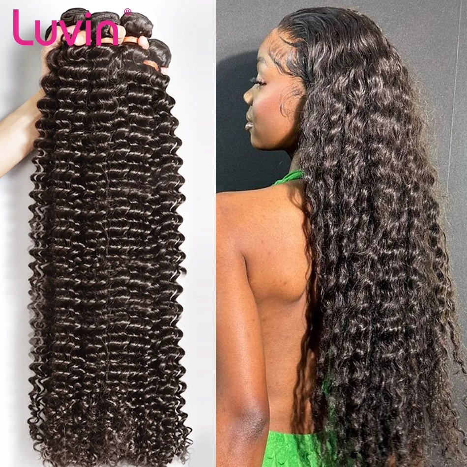 26 34 38 Inch Deep Wave Human Hair Bundles Brazilian Remy Unprocessed Weaving Curly Hair Bundles Weave Extensions Deals