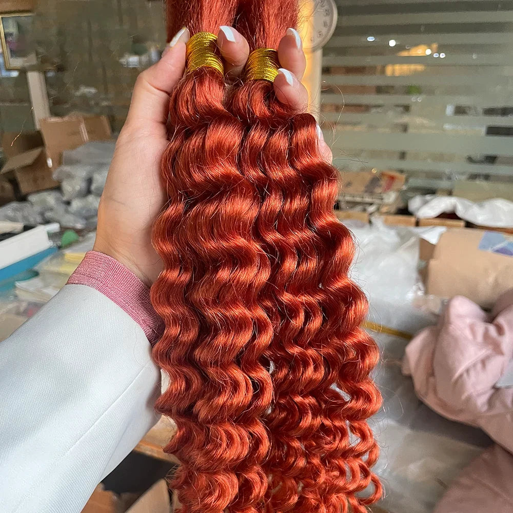 30# Chocolate Brown Deep Wave Bulk 100G 2 Bundles Human Hair for Boho Braids Curly Braiding Hair 14-24 inch Remy Hair Brazilian