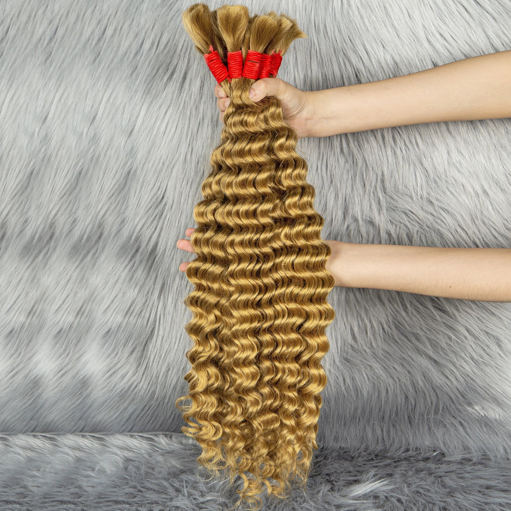 Blonde Deep Wave Human Hair Bundles 28 Inch #27 Colored Human Hair Bundles Brazilian Human Hair Bundles Deep Wave Boho Braids