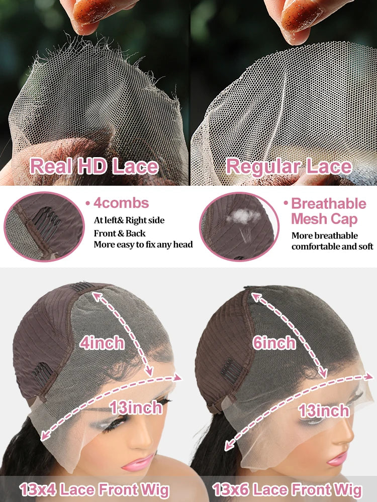200 Density Water Curly 13x6 HD Lace Frontal Human Hair Wigs Brazilian 30 40 Inch Loose Deep Wave 13x4 Lace Front Wig For Women