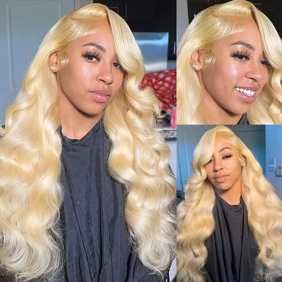 13x4 HD Transparent 613 Blonde Lace Frontal Human Hair Wigs 613  Wig Brazilian Bone body wave Lace Front Human Hair Wigs