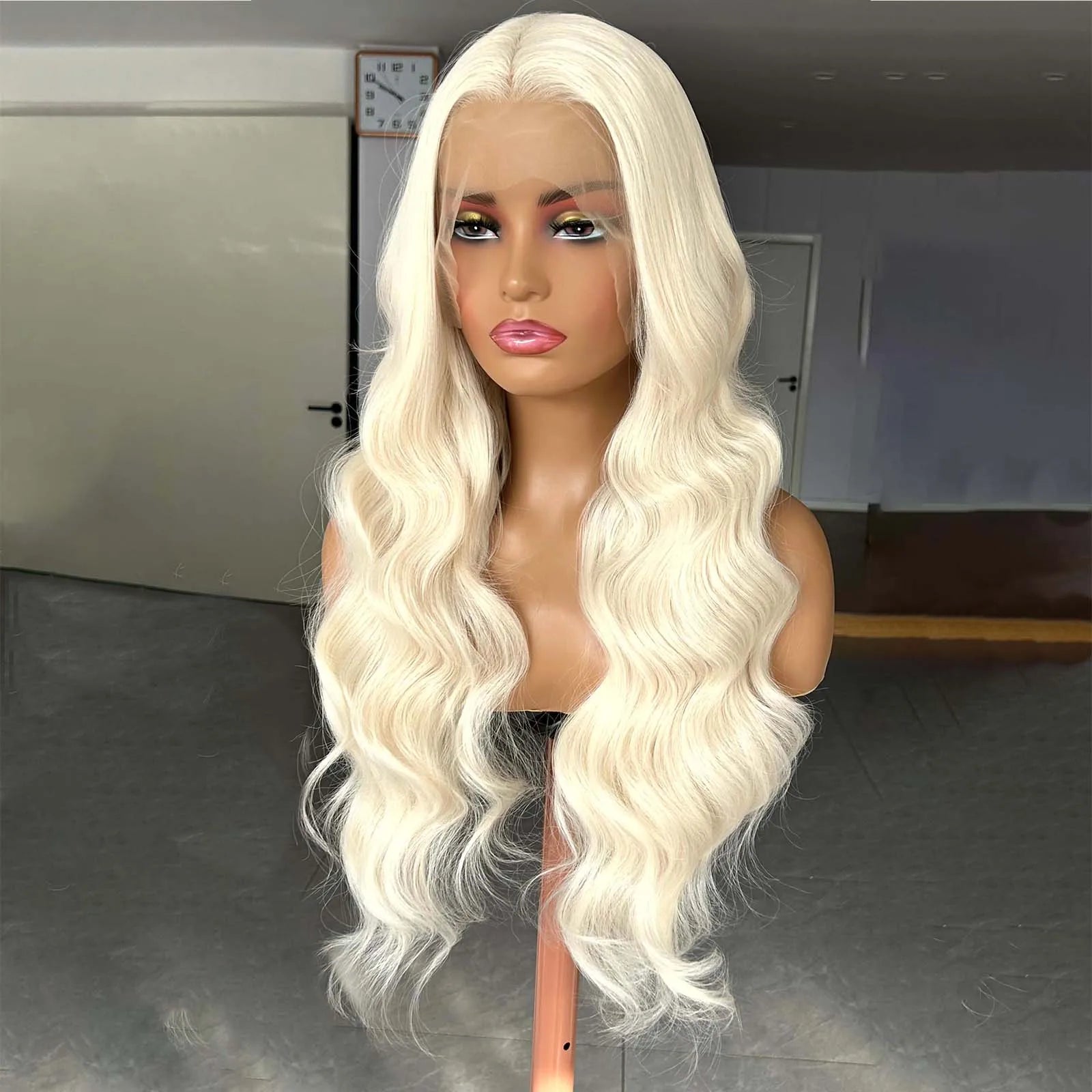 Curly Wavy Long Blonde Wig for Women Middle Part Synthetic Lace Front Wig Loose Body Wave 13X4 Lace Frontal Wig for Daily Party