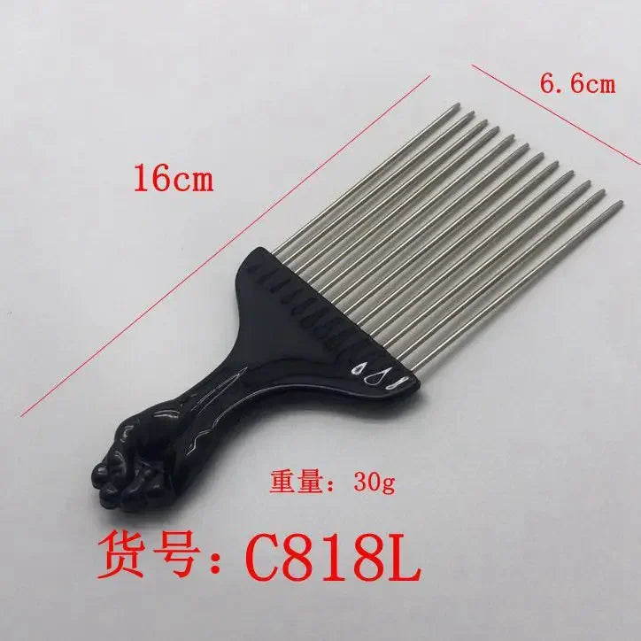 African Fist Comb Barbershop Brush Black Perm Pick Hairbrush Styling Steel Needle Comb Professioanl Mens Hairdressing Comb Tools