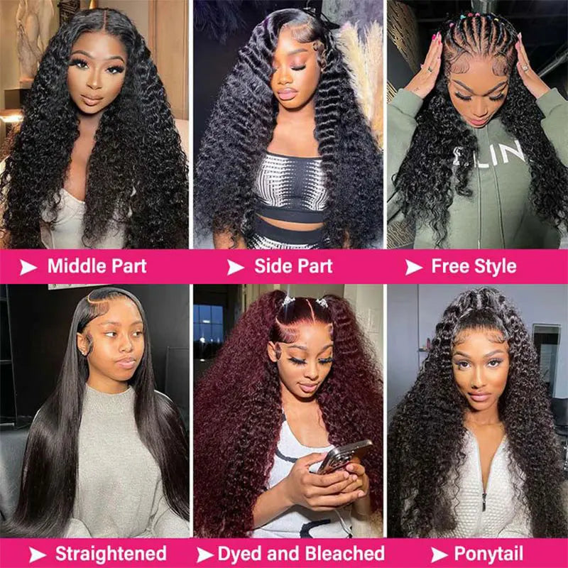 Deep Wave 13x4 Lace Frontal Human Hair Wig For Women PrePlucked Brazilian Transparent Lace Front Wigs Cury 4x4 Lace Closure Wig