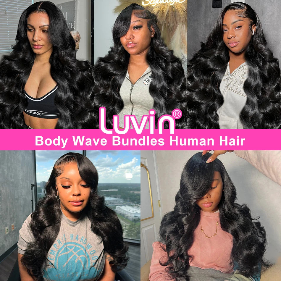 Luvin 38 40 Inch Body Wave Human Hair Bundles Brazilian Water Wave 2 3 4 Bundles Raw Hair Extensions Double Weft