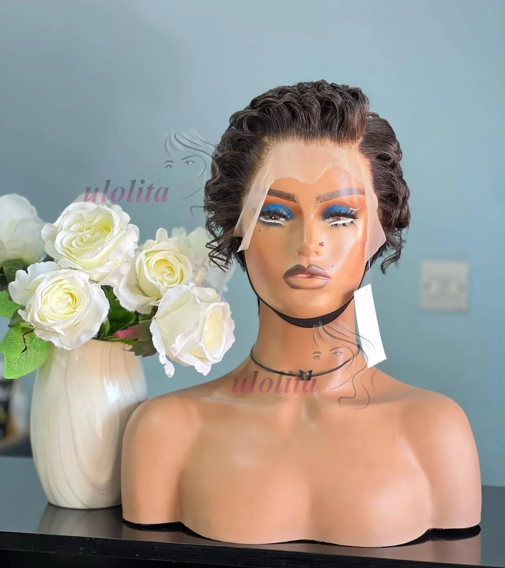 Full Hand Weaving Short Curly Wig 13*4 Lace Frontal Design Brazilian Virgin Remy Human Hair New Style Comfortable & Natural Fit