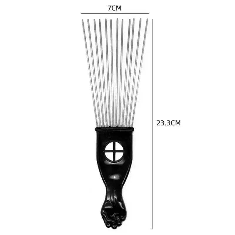 African Fist Comb Barbershop Brush Black Perm Pick Hairbrush Styling Steel Needle Comb Professioanl Mens Hairdressing Comb Tools