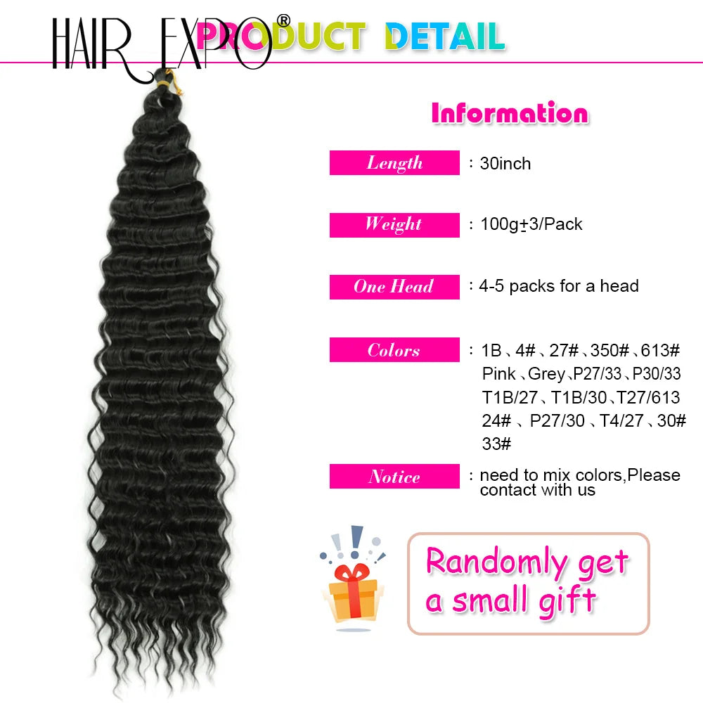 30Inch Deep Wave Twist Crochet Hair Synthetic Deep Curly Braiding Hair Extension Ombre Bohemian Ocean Wave Braids Hair For Women