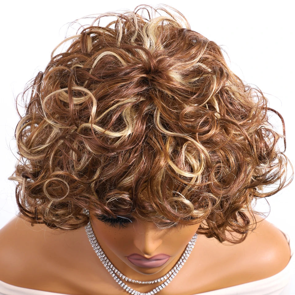 Sleek Brazilian Dream Curly Human Hair Wigs Blond P30/33/613 Short Machine Made Jerry Curly Remy Hair Wigs Water For Black Women