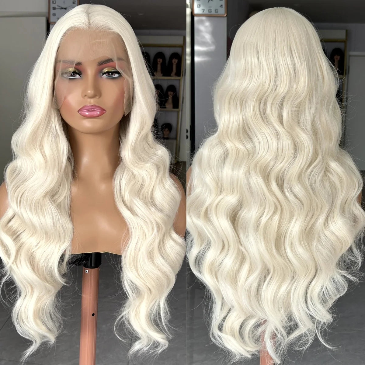 Curly Wavy Long Blonde Wig for Women Middle Part Synthetic Lace Front Wig Loose Body Wave 13X4 Lace Frontal Wig for Daily Party
