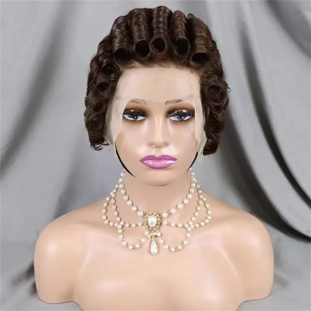 Full Hand Weaving Short Curly Wig 13*4 Lace Frontal Design Brazilian Virgin Remy Human Hair New Style Comfortable & Natural Fit