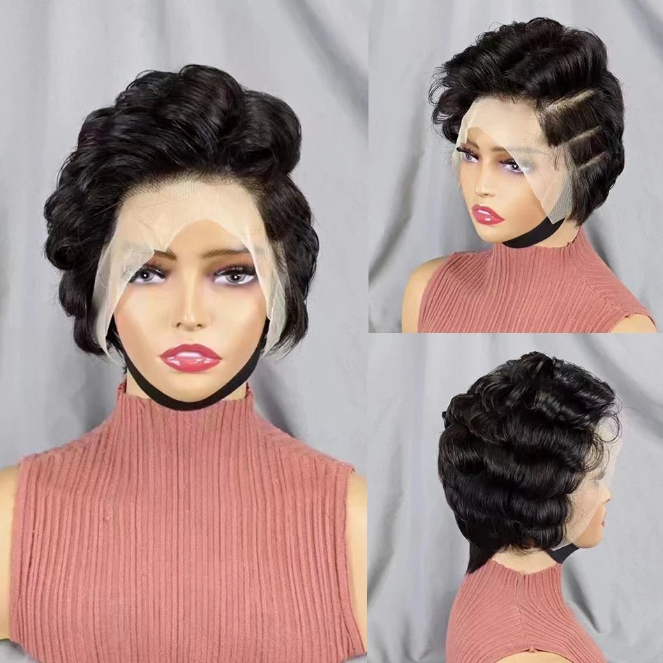 Full Hand Weaving Short Curly Wig 13*4 Lace Frontal Design Brazilian Virgin Remy Human Hair New Style Comfortable & Natural Fit
