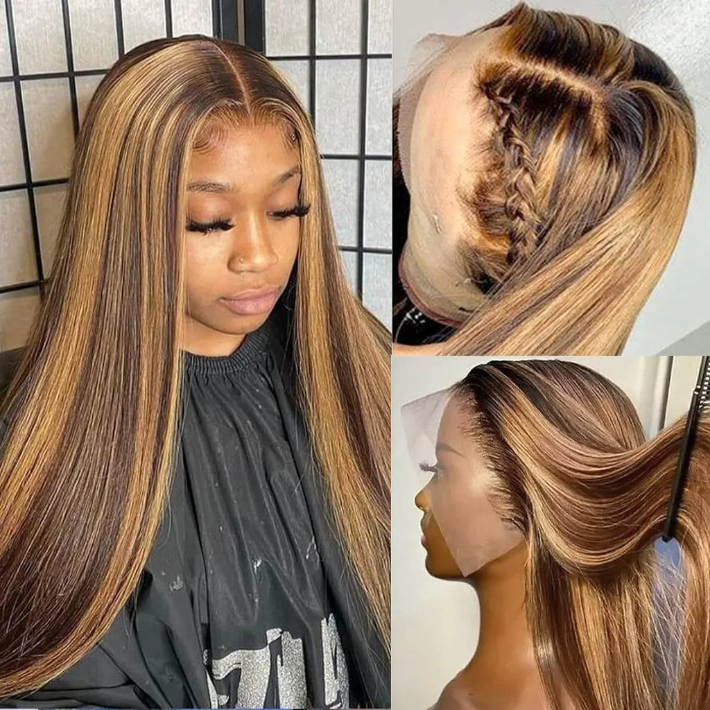 Highlight Wig 13x4 Honey Blond Colored Lace Front Human Hair Wigs 13x6 Transparent lace Frontal Wigs Brazilian Human Hair
