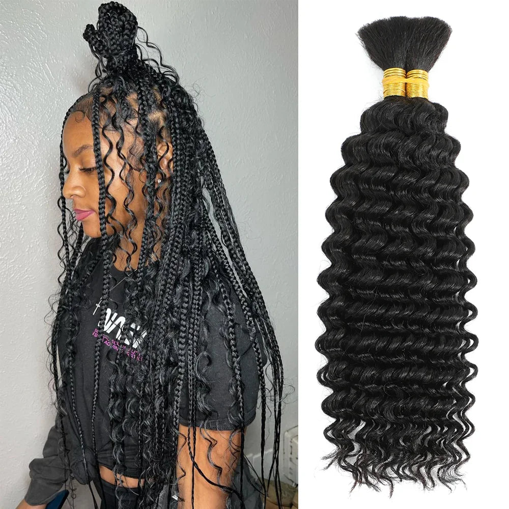 30# Chocolate Brown Deep Wave Bulk 100G 2 Bundles Human Hair for Boho Braids Curly Braiding Hair 14-24 inch Remy Hair Brazilian