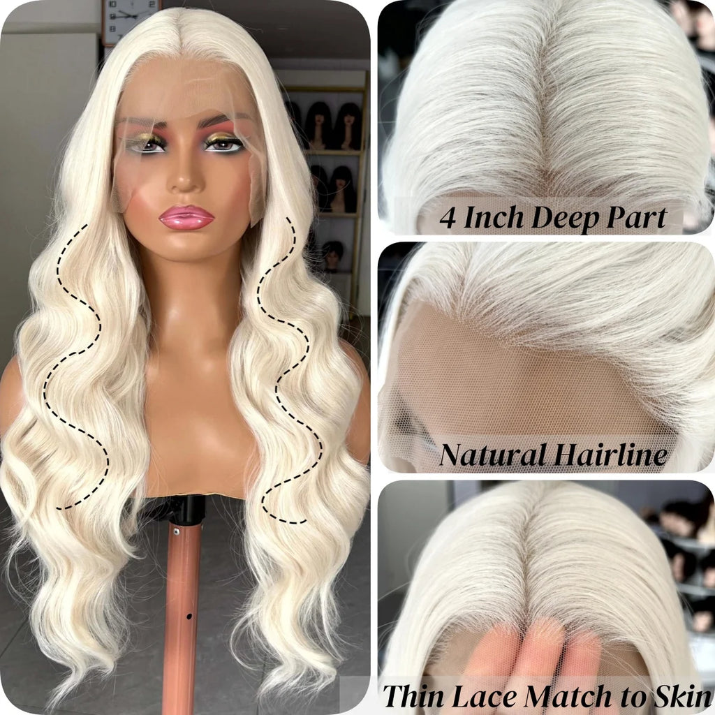 Curly Wavy Long Blonde Wig for Women Middle Part Synthetic Lace Front Wig Loose Body Wave 13X4 Lace Frontal Wig for Daily Party