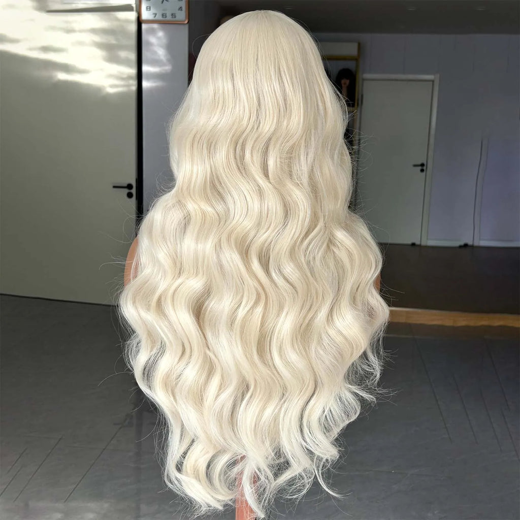Curly Wavy Long Blonde Wig for Women Middle Part Synthetic Lace Front Wig Loose Body Wave 13X4 Lace Frontal Wig for Daily Party