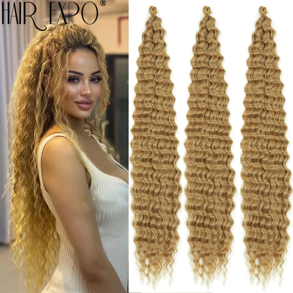 30Inch Deep Wave Twist Crochet Hair Synthetic Deep Curly Braiding Hair Extension Ombre Bohemian Ocean Wave Braids Hair For Women