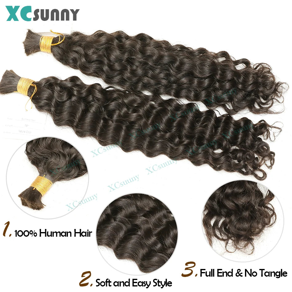 Bulk Curly Human Hair For Braiding 27 Burmese Bulk Human Hair Deep Wave 30 For Boho Knotless Braids Double Drawn Bundles