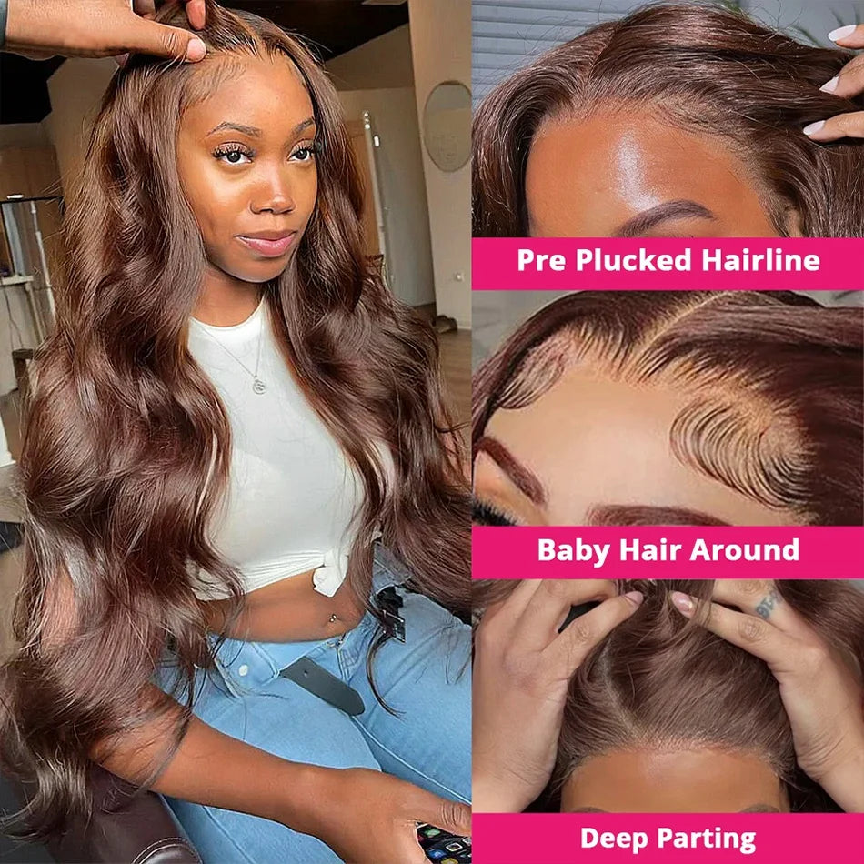 Chocolate Brown 13x4 Body Wave Lace Front Wigs Brown HD 13x6 Lace Frontal Wigs For Women Human Hair Pre Plucked Brazilian