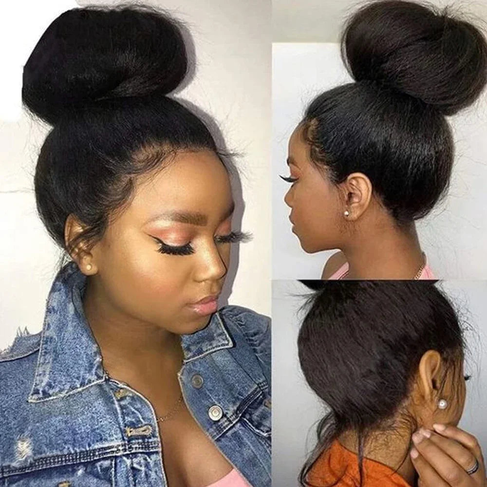 Kinky Straight Invisible Strap 360 Full Lace Wig Human Hair 360 Hd Lace Front Wig 200 Density Natural Color Brazilian Human Hair