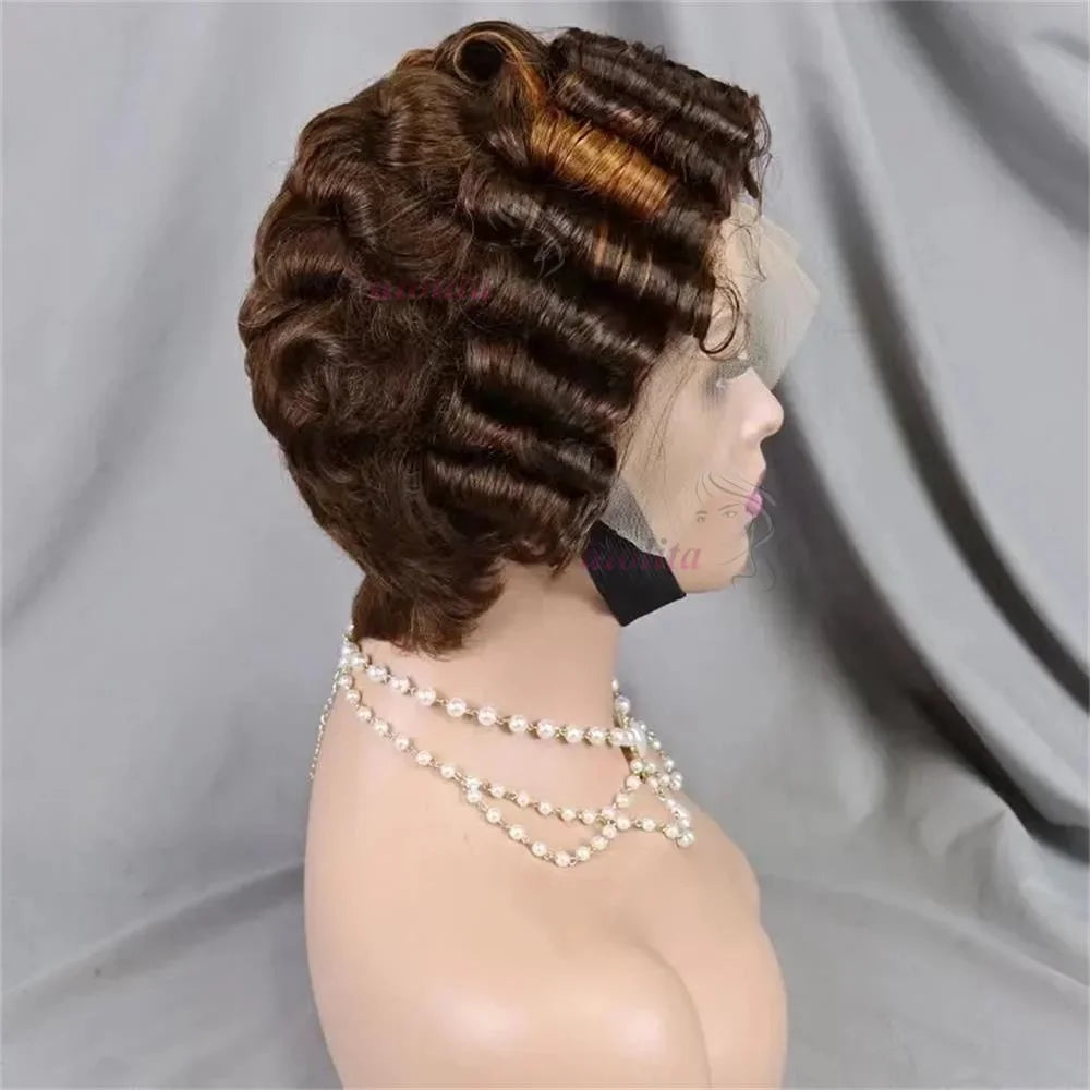 Full Hand Weaving Short Curly Wig 13*4 Lace Frontal Design Brazilian Virgin Remy Human Hair New Style Comfortable & Natural Fit