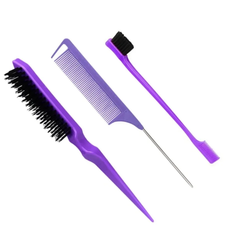 3Pcs Slick Back Hair Brush Set Bristle Hair Brush Brush Teasing Comb for Women Black Hair