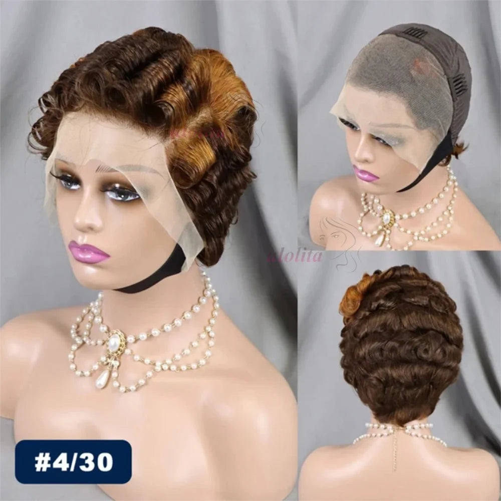 Full Hand Weaving Short Curly Wig 13*4 Lace Frontal Design Brazilian Virgin Remy Human Hair New Style Comfortable & Natural Fit