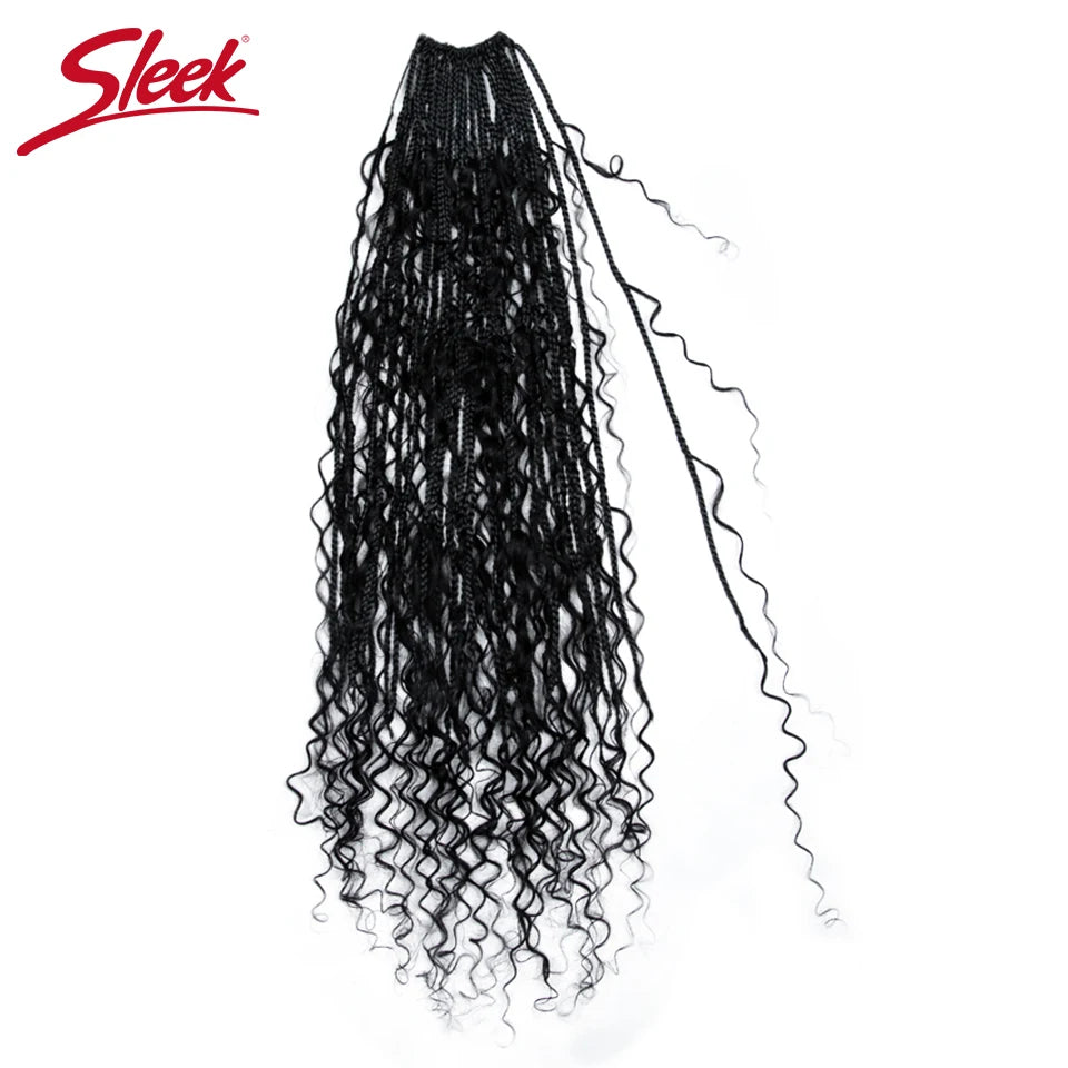 Sleek Natural Color Boho Locs Human Hair Curls Pre Looped Crochet Boho Locs with Human Hair Curls Knotless Locs Braid Extensions