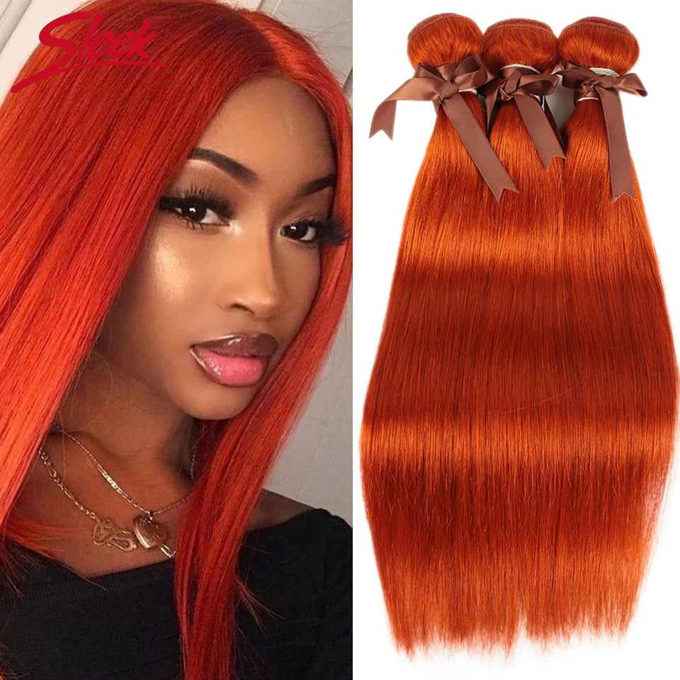 Sleek Ginger Orange Straight Brazilian Hair Weave Bundles Deal Human Hair Extension 8 To 28 Inch Remy 100% Human Hair Bundles