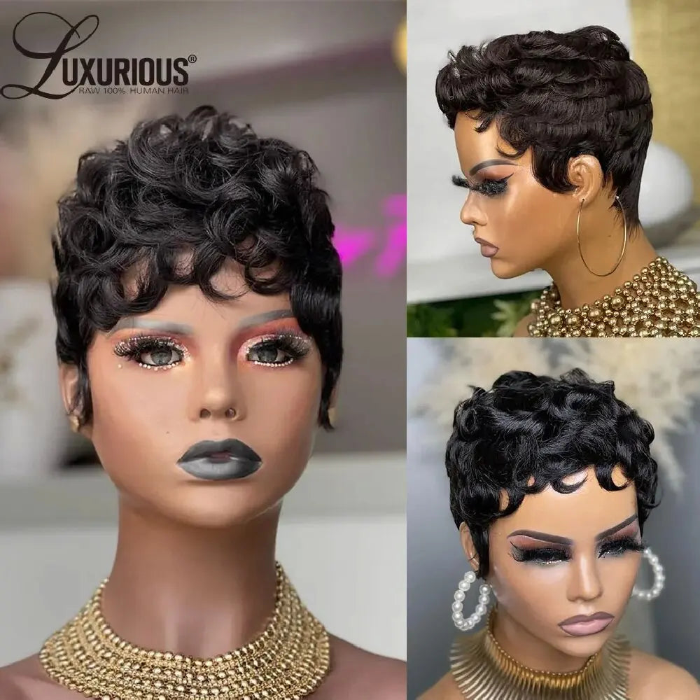 Loose Deep Short Pixie Cut Wigs For Women Human Hair Burgundy Ginger Brown Full Machine Made Wigs Bob Wig Peruvin Hair Wigs