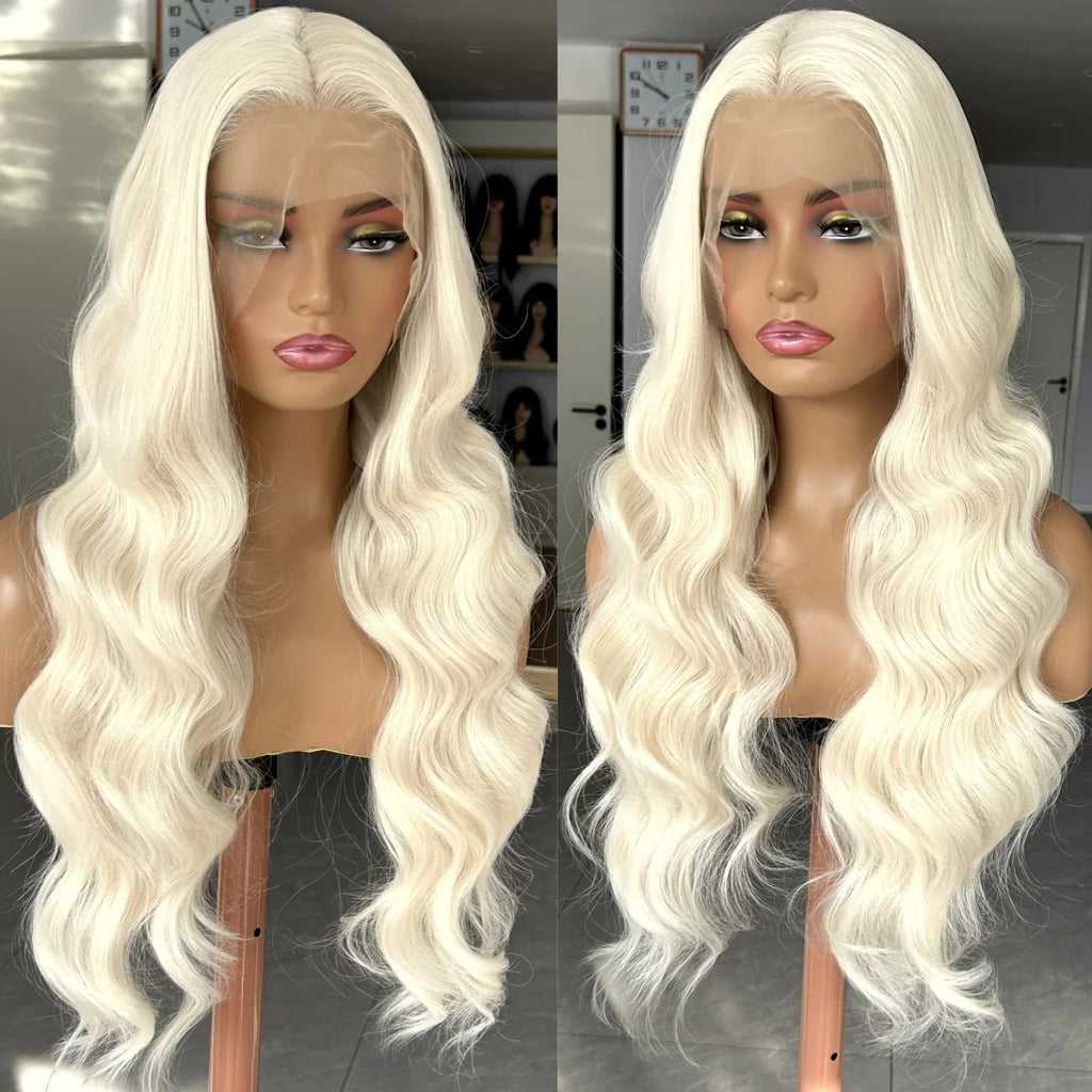 Curly Wavy Long Blonde Wig for Women Middle Part Synthetic Lace Front Wig Loose Body Wave 13X4 Lace Frontal Wig for Daily Party