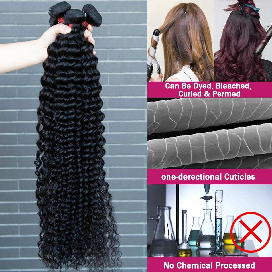 26 34 38 Inch Deep Wave Human Hair Bundles Brazilian Remy Unprocessed Weaving Curly Hair Bundles Weave Extensions Deals