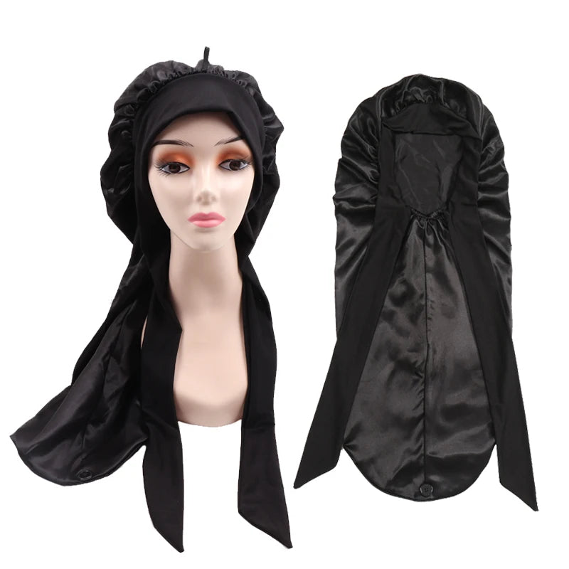 Soft Silky Long Satin Bonnet For Natural Hair And Curly Hair Extra Large Size Hair Cap With Tie For Comfortable Night Sleep 1Pcs