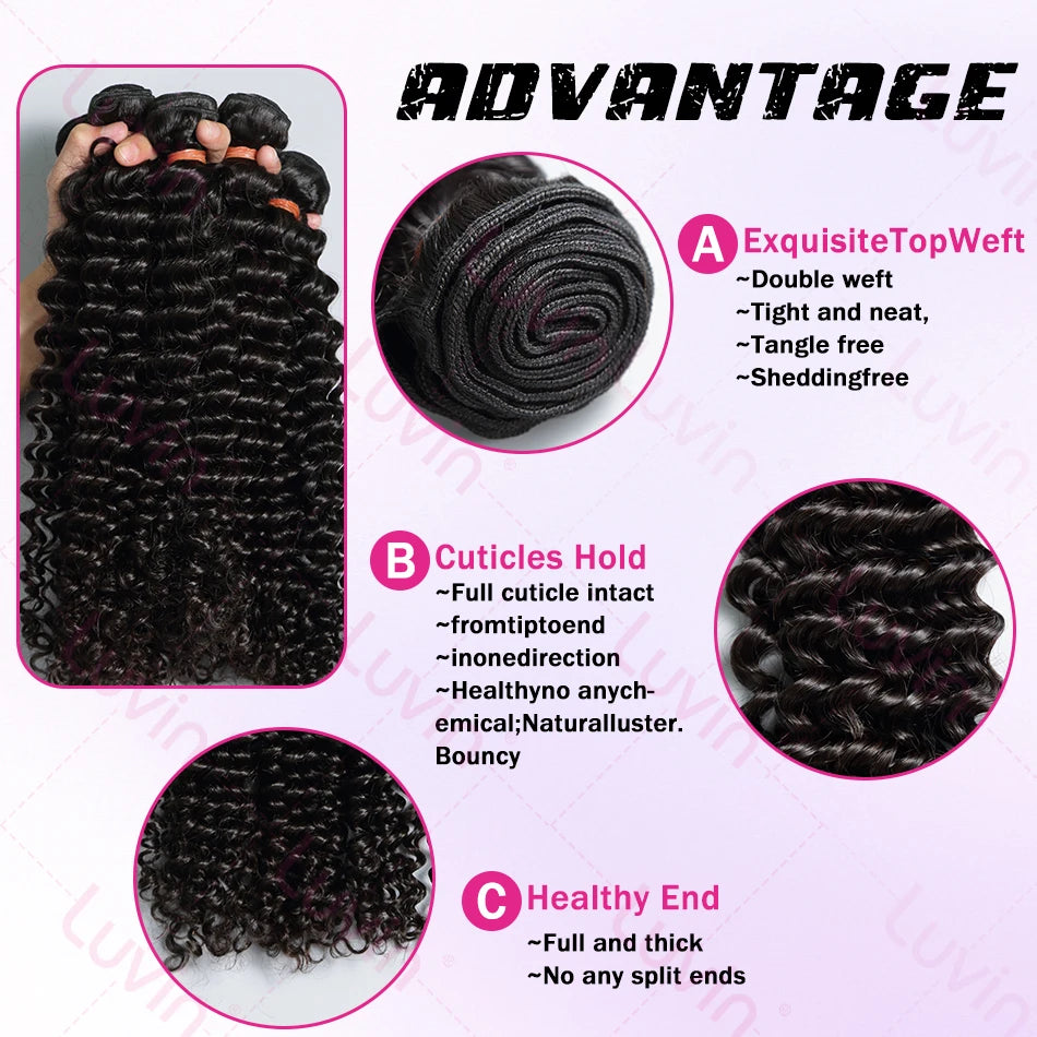 26 34 38 Inch Deep Wave Human Hair Bundles Brazilian Remy Unprocessed Weaving Curly Hair Bundles Weave Extensions Deals