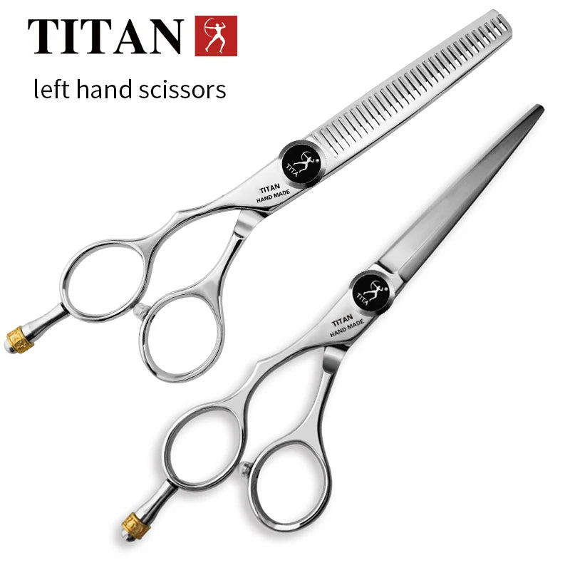 TITAN professional barber cut left handle  hair scissors cutting and thinning shear 6inch 440c japan stainless steel