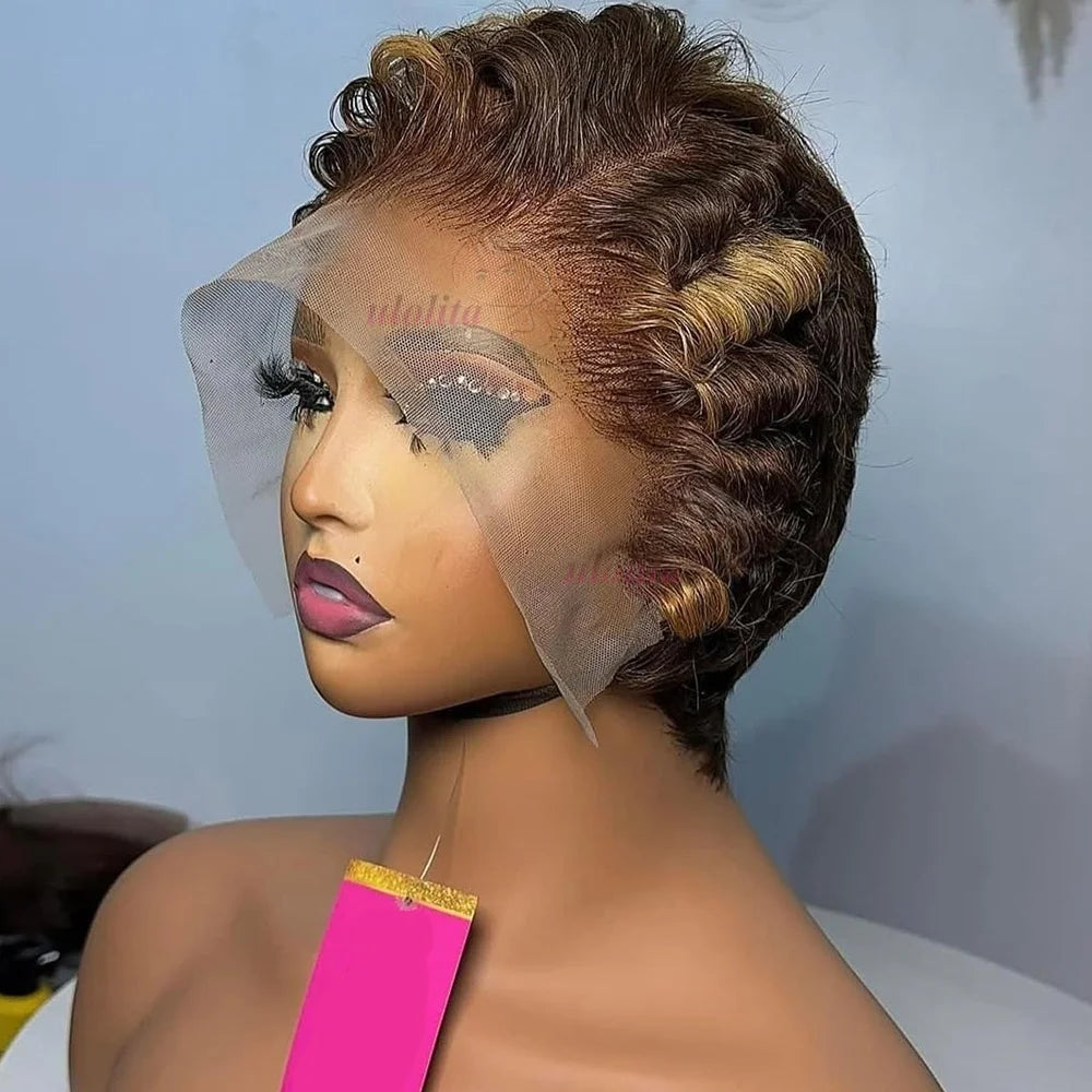 Full Hand Weaving Short Curly Wig 13*4 Lace Frontal Design Brazilian Virgin Remy Human Hair New Style Comfortable & Natural Fit