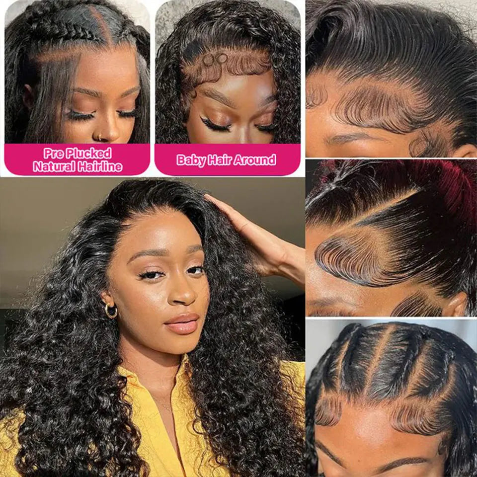 Deep Wave 13x4 Lace Frontal Human Hair Wig For Women PrePlucked Brazilian Transparent Lace Front Wigs Cury 4x4 Lace Closure Wig