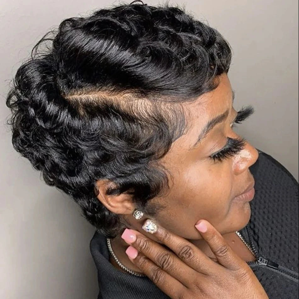 Full Hand Weaving Short Curly Wig 13*4 Lace Frontal Design Brazilian Virgin Remy Human Hair New Style Comfortable & Natural Fit