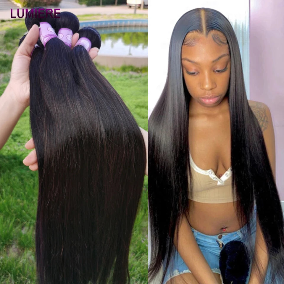 40inch Bone Straight Human Hair Bundles 100% Brazilian Raw Virgin Human Hair 1/3/4 Bundles for Women 18A Thick Bundles Wholeasle