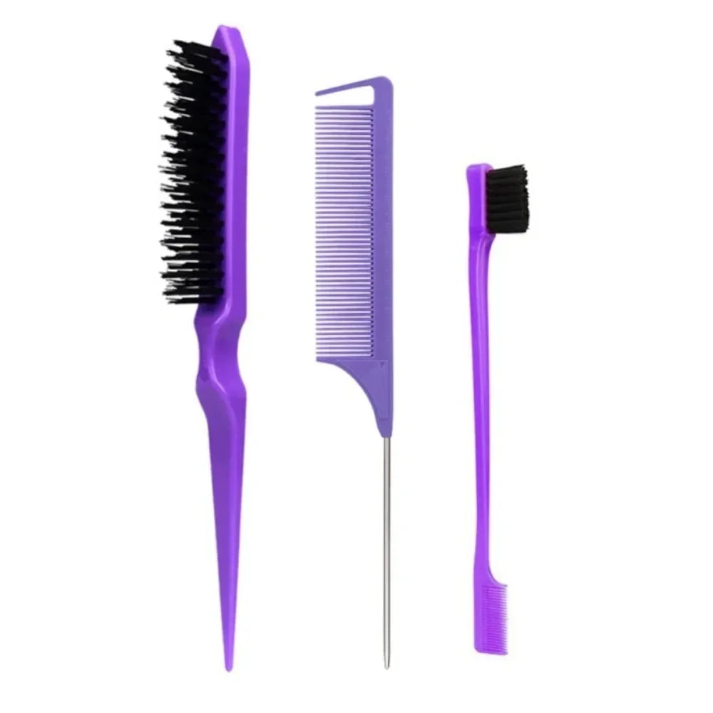 3Pcs Slick Back Hair Brush Set Bristle Hair Brush Brush Teasing Comb for Women Black Hair